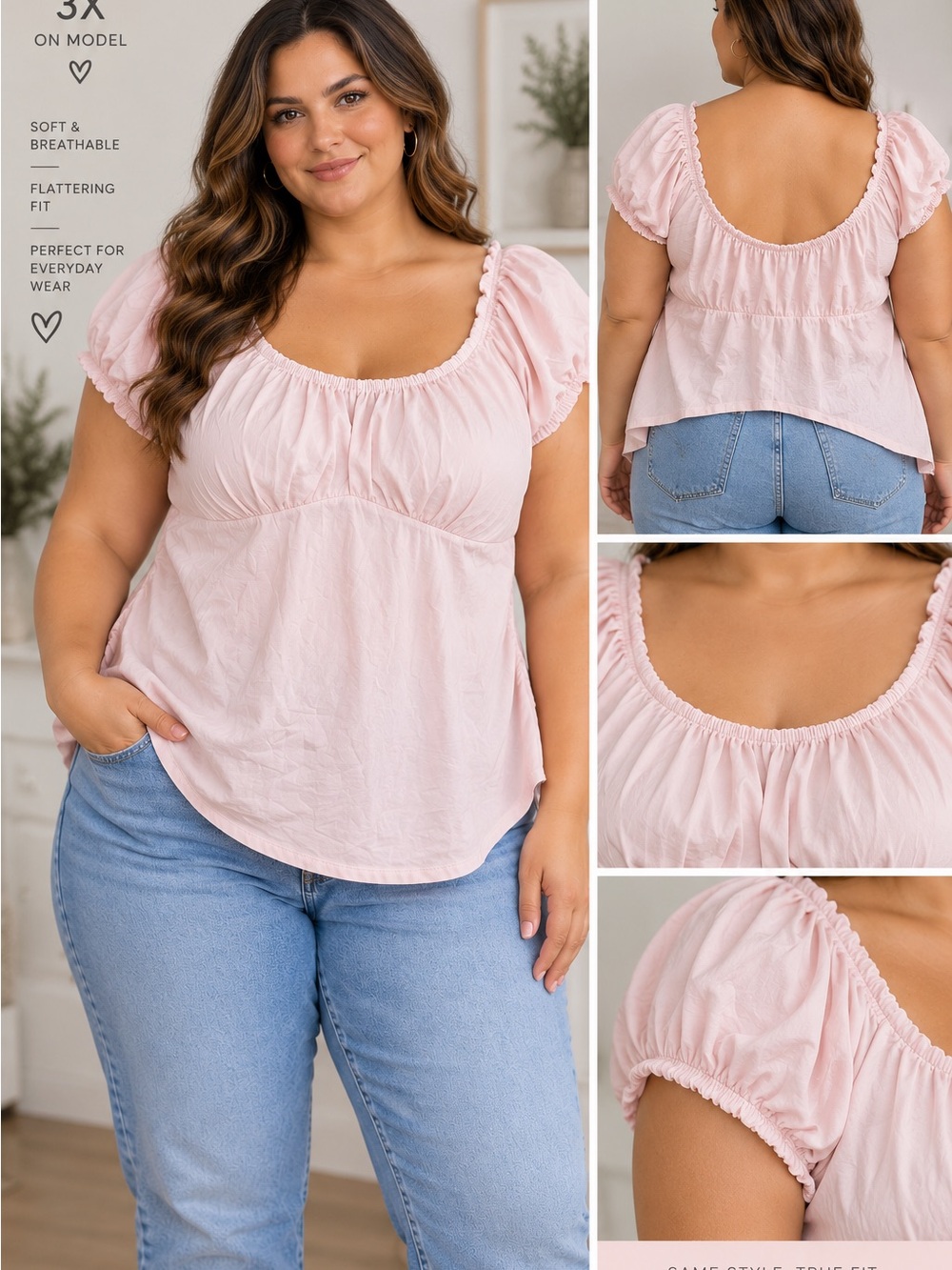 wild fable Light Pink Scoop-Neck Peasant Top